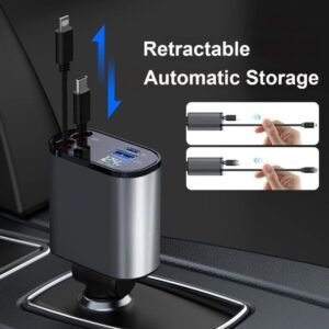 Retractable Car Charger, 4 in1 Fast Car Phone Charger